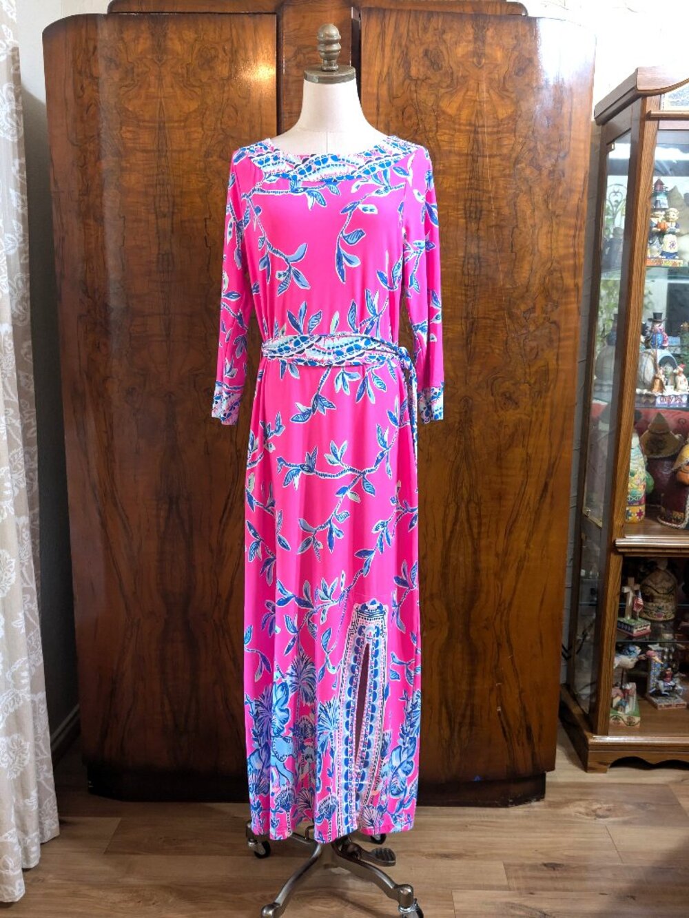 Lilly Pulitzer Carabella Chillylilly Maxi Dress L Pink Isle Jungle Print Belt